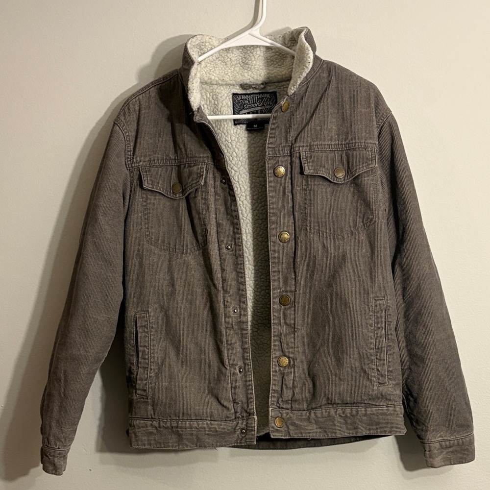 Brooklyn cloth Women’s gray corduroy snap button Sherpa-Lined Jacket 100% cotton